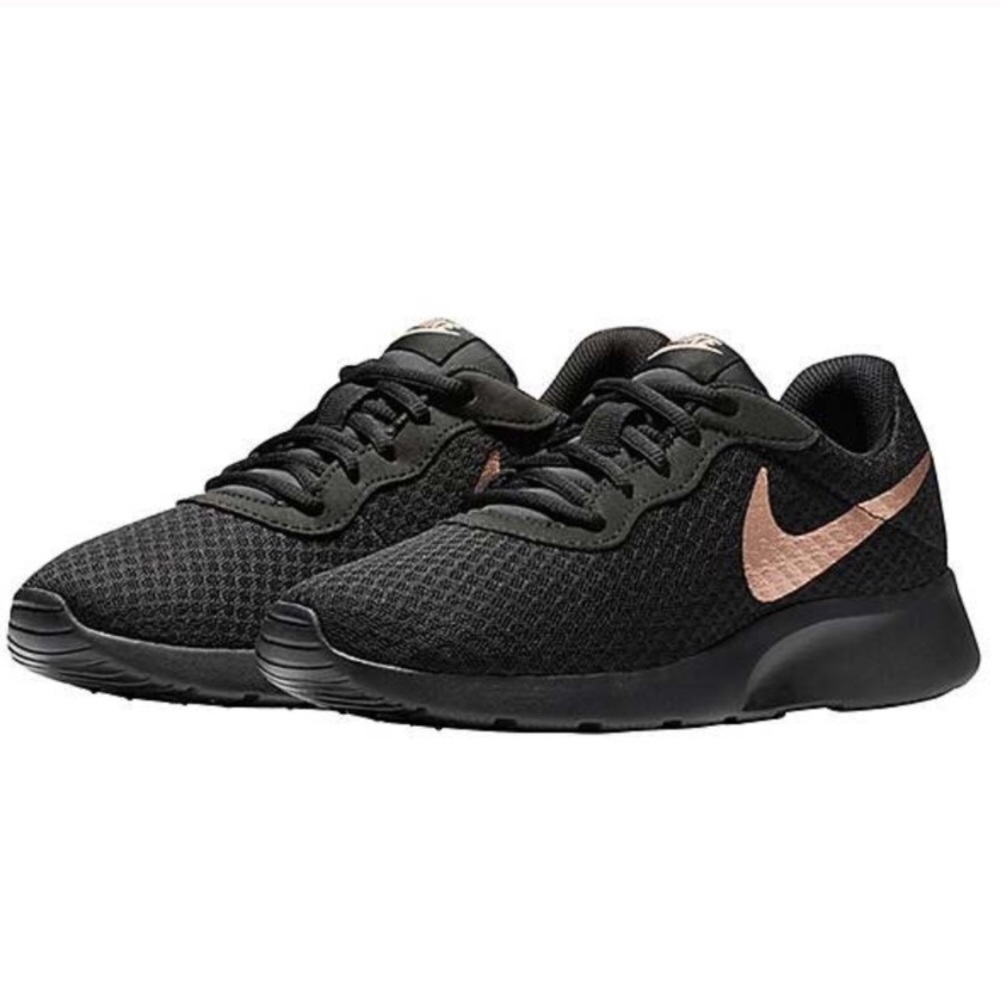 Black Metallic Rose Gold Tandem Nike Sneakers Mesh